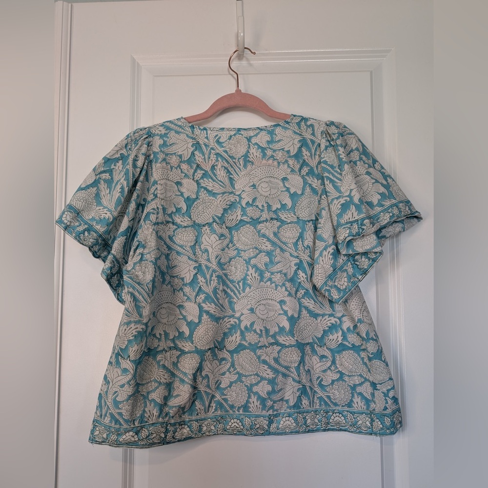 Marcacita Teal Floral Embroidered Cotton Blouse - Picture 3 of 9